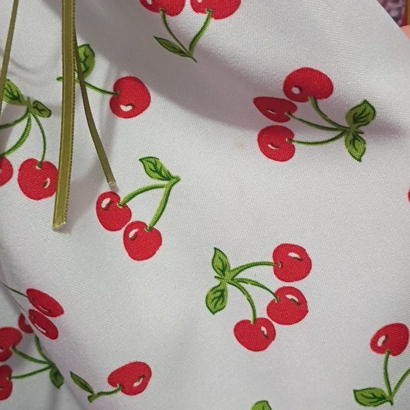Girls White Cherry Print Sundress with Red Trim - Picture 14 of 15
